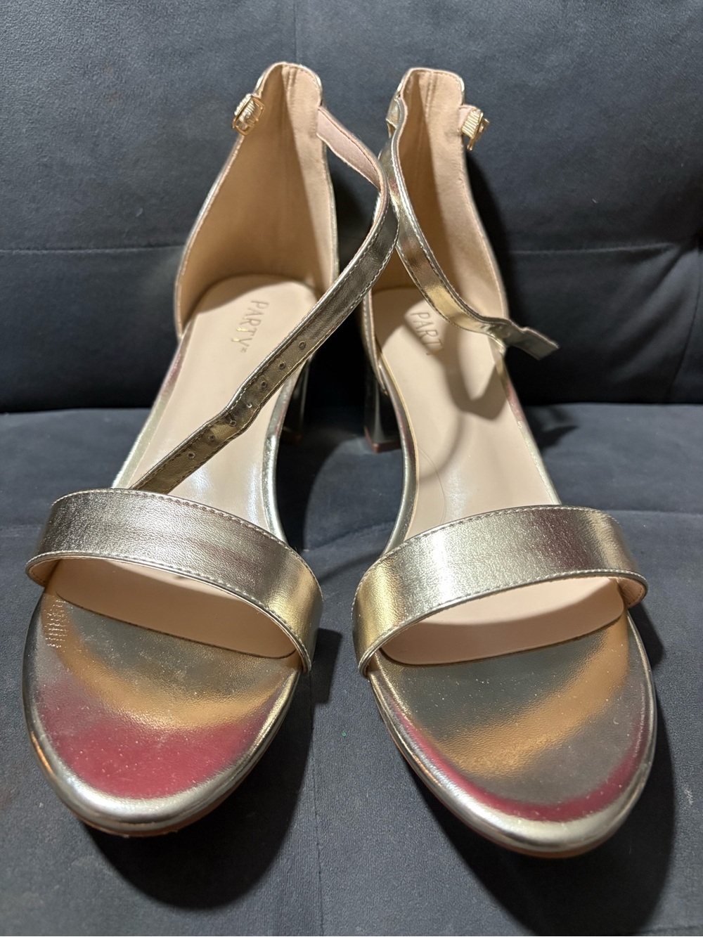 Party Ankle Strap Open Toe Low Chunky Heel Sandal Women's US 10 Golden church